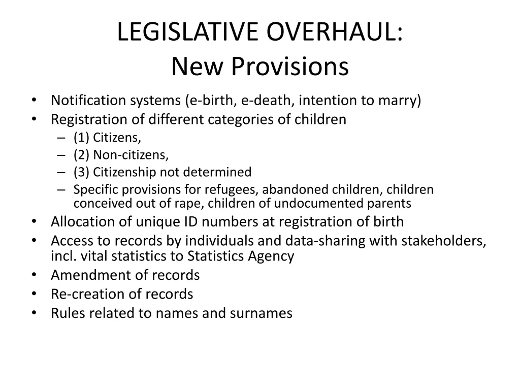 legislative overhaul new provisions