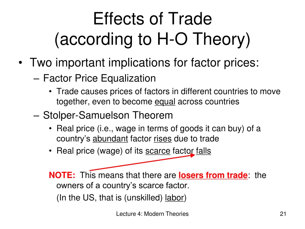 effects of trade according to h o theory 1