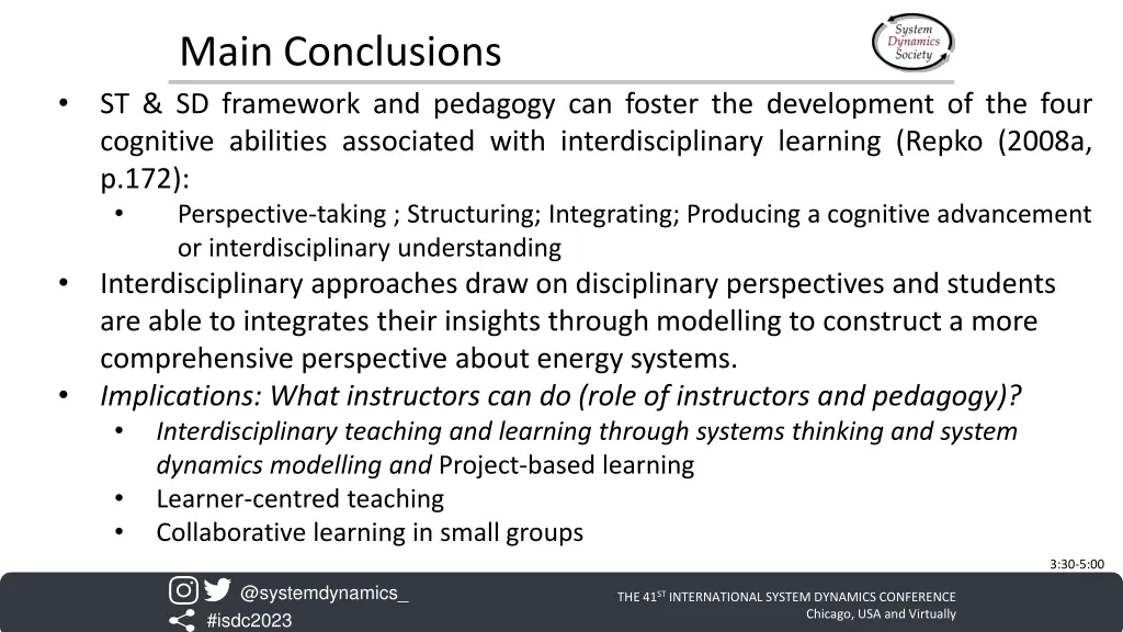 main conclusions st sd framework and pedagogy