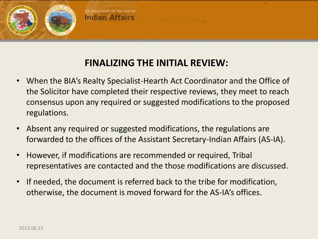 finalizing the initial review