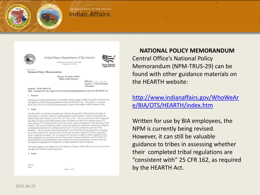 national policy memorandum central office
