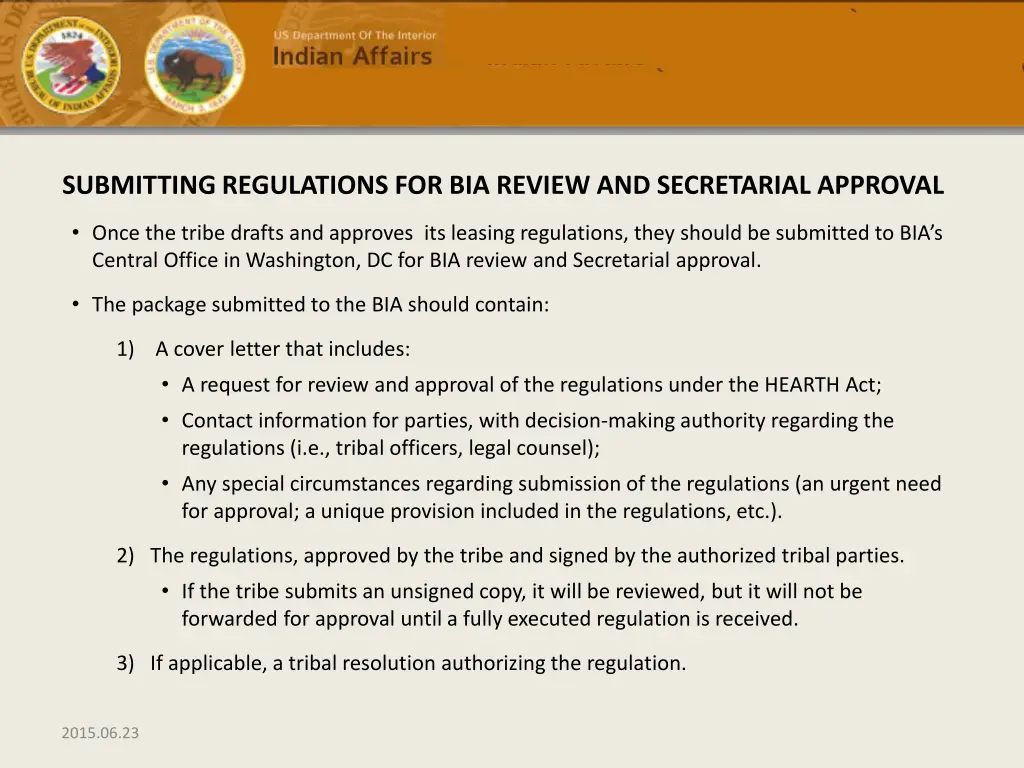 submitting regulations for bia review