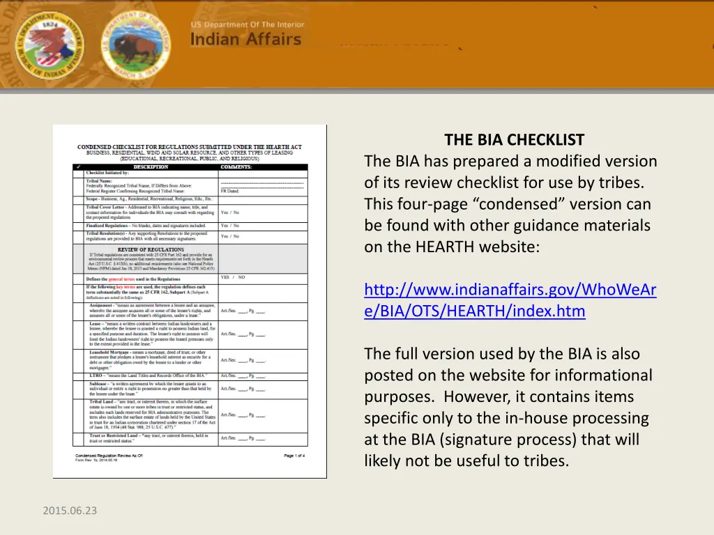 the bia checklist