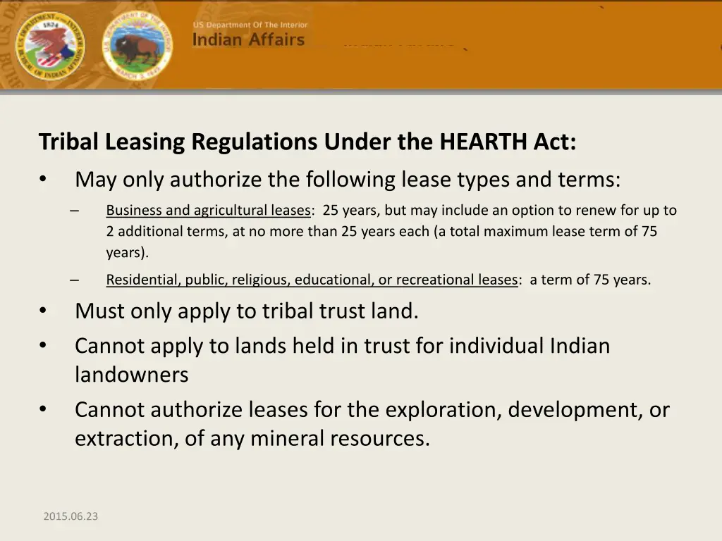 tribal leasing regulations under the hearth