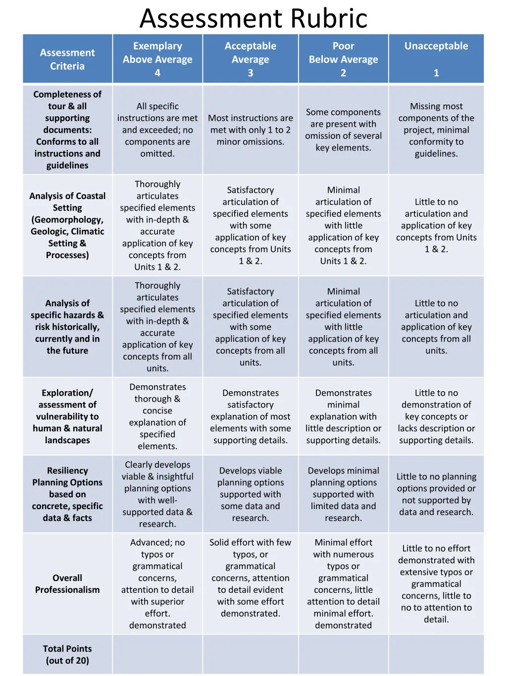 assessment rubric