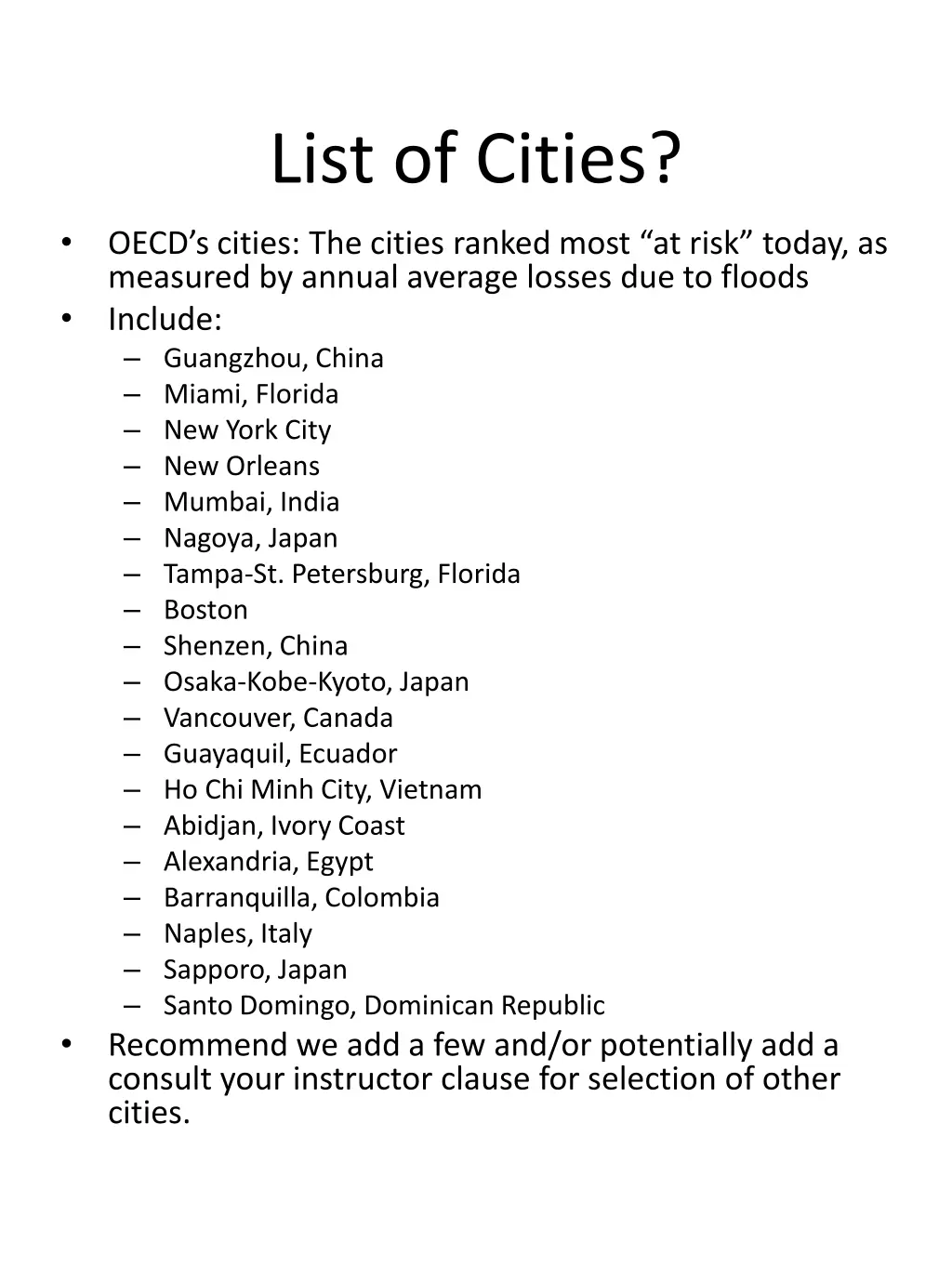 list of cities