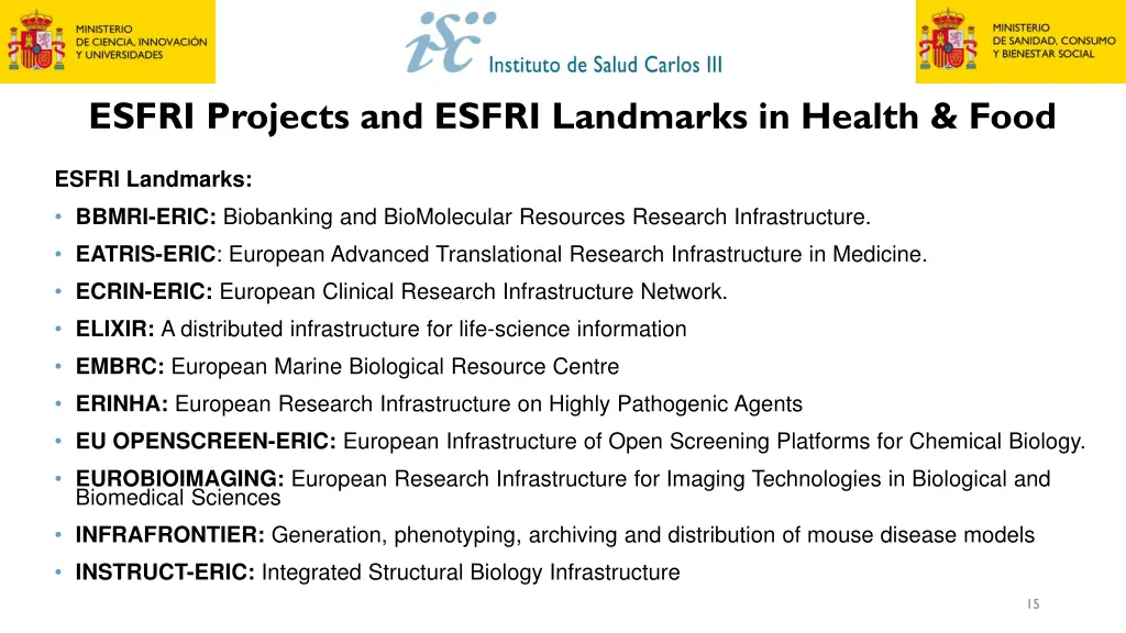 esfri projects and esfri landmarks in health food 1