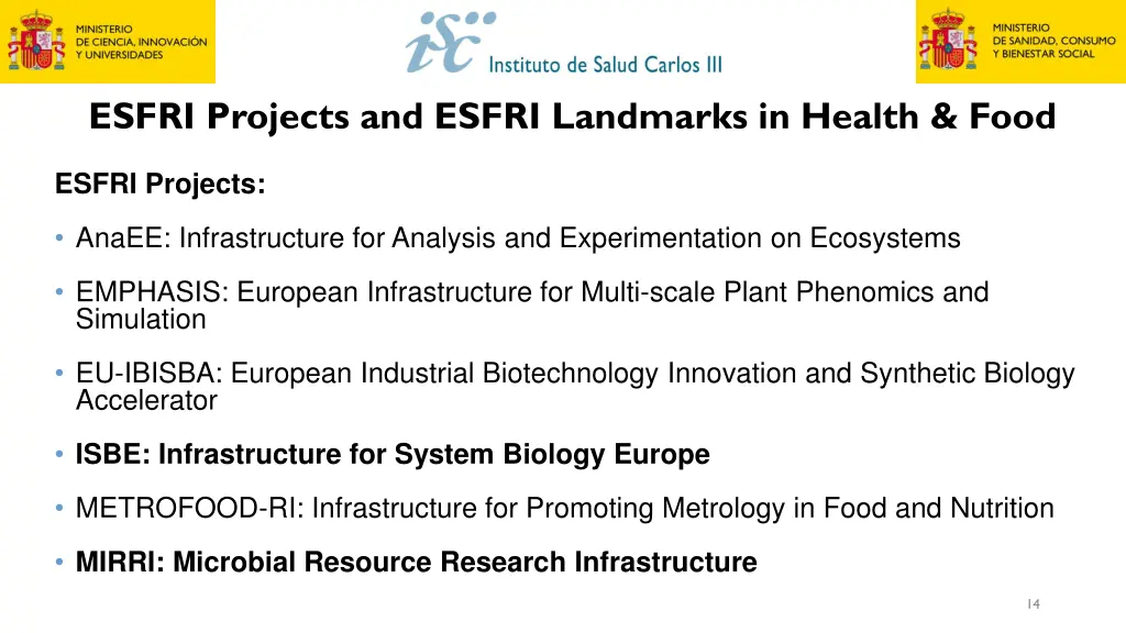 esfri projects and esfri landmarks in health food