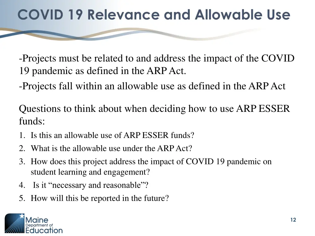 covid 19 relevance and allowable use