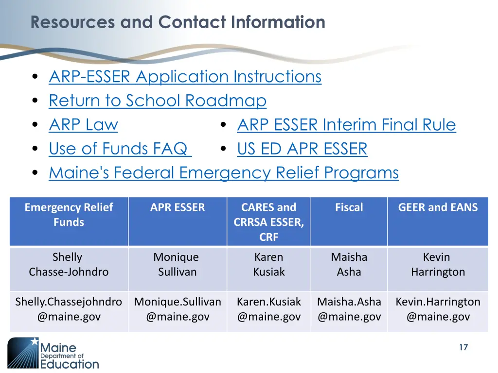 resources and contact information