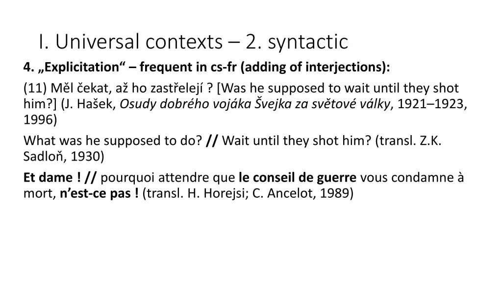 i universal contexts 2 syntactic 4 explicitation