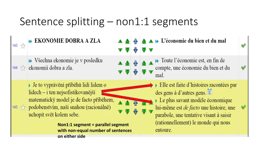 sentence splitting non1 1 segments