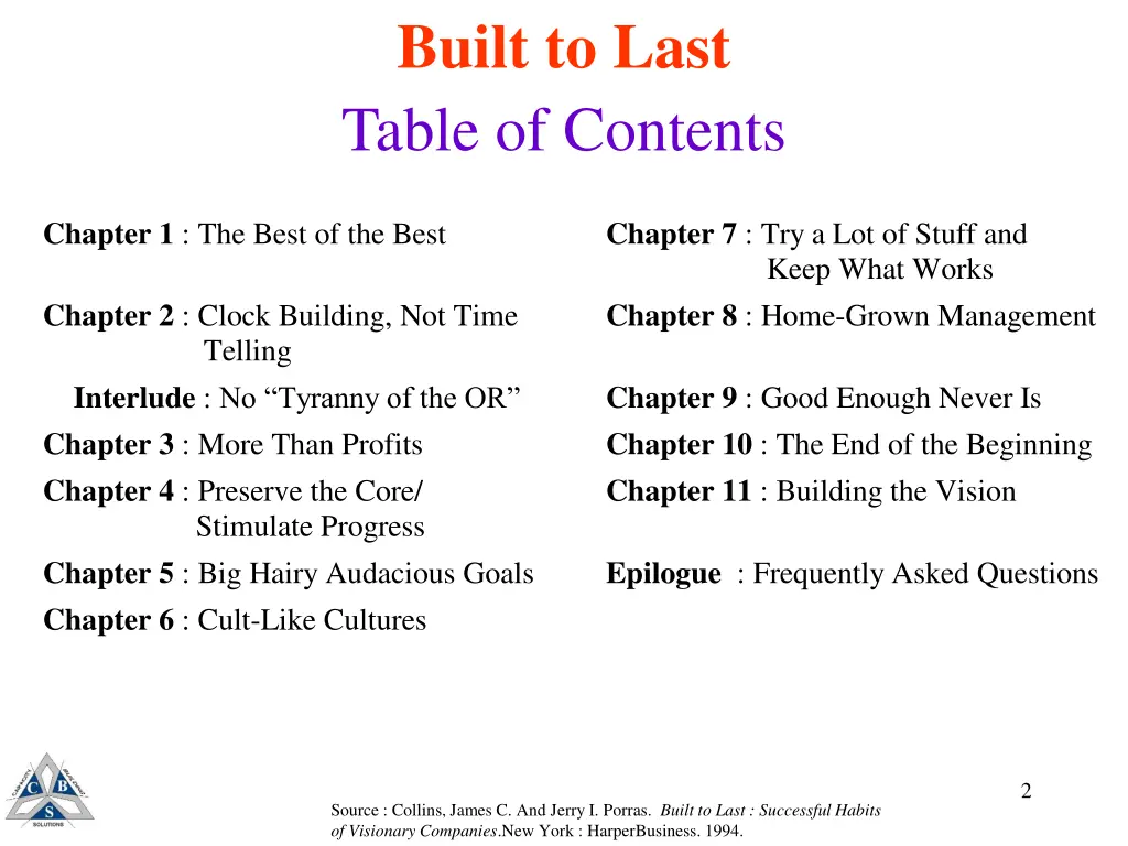 built to last table of contents
