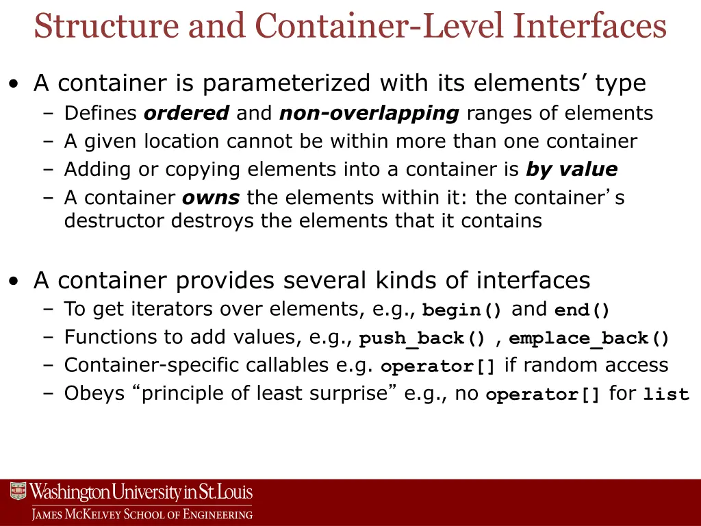 structure and container level interfaces