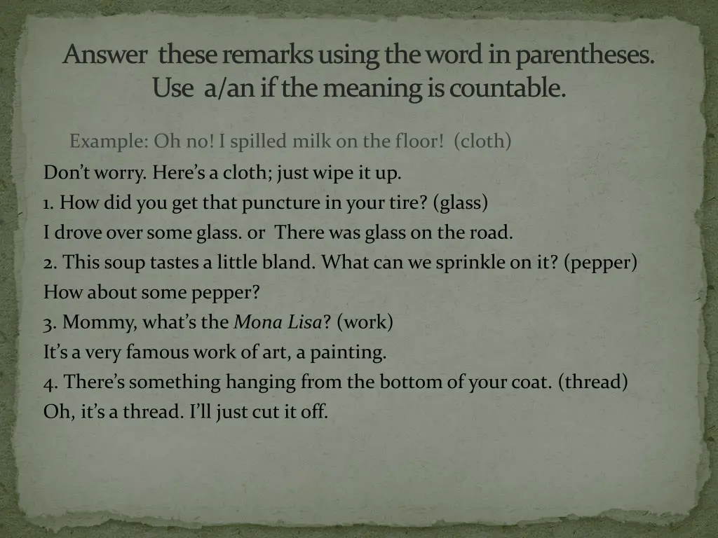 answer these remarks using the word