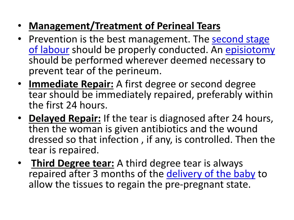 management treatment of perineal tears prevention