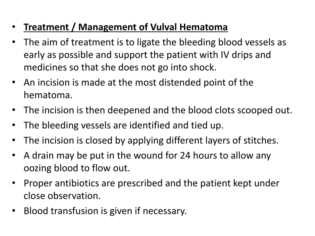 treatment management of vulval hematoma