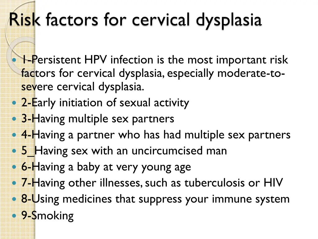 risk factors for cervical dysplasia