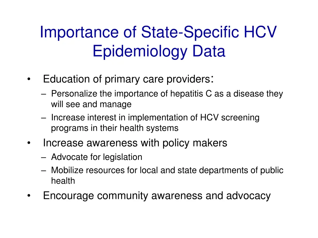 importance of state specific hcv epidemiology data