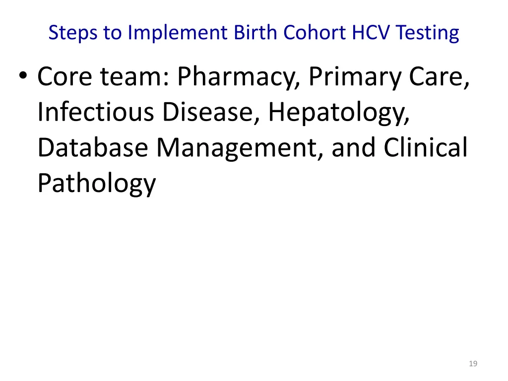 steps to implement birth cohort hcv testing core