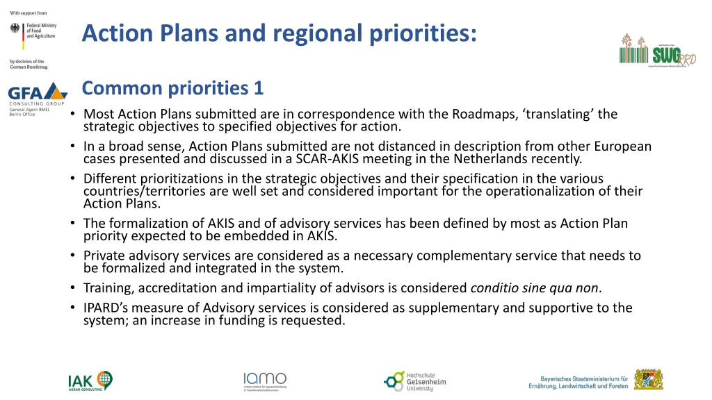 action plans and regional priorities