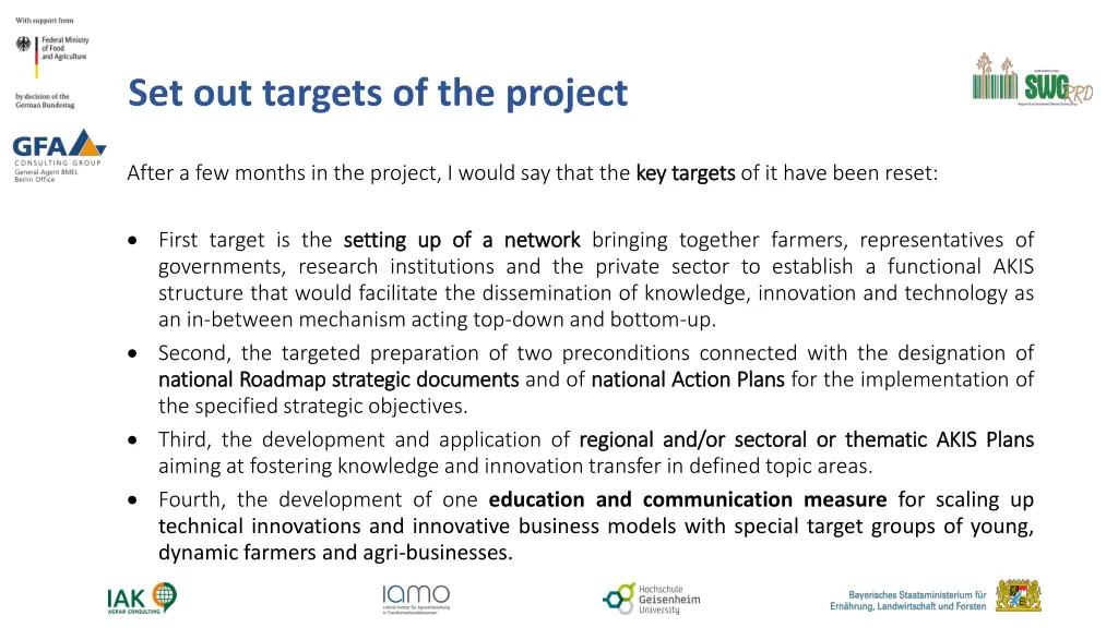 set out targets of the project