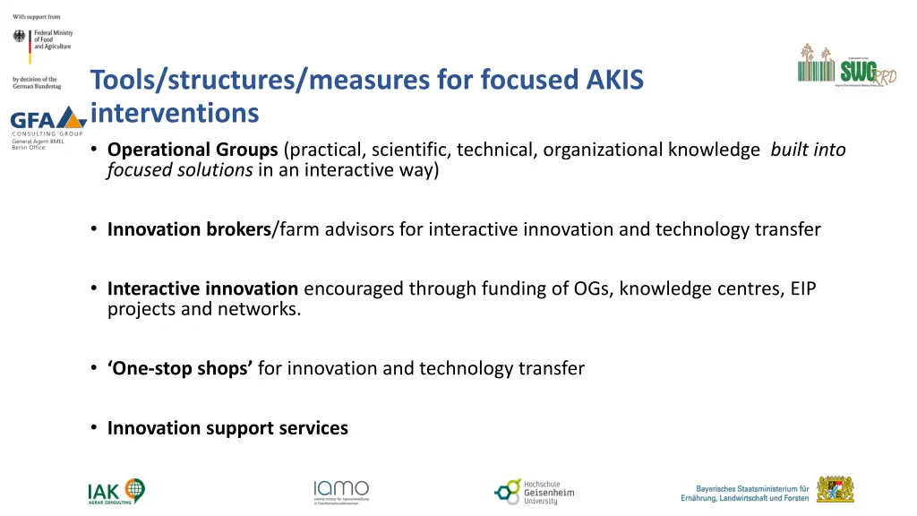 tools structures measures for focused akis