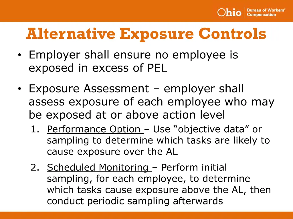 alternative exposure controls employer shall
