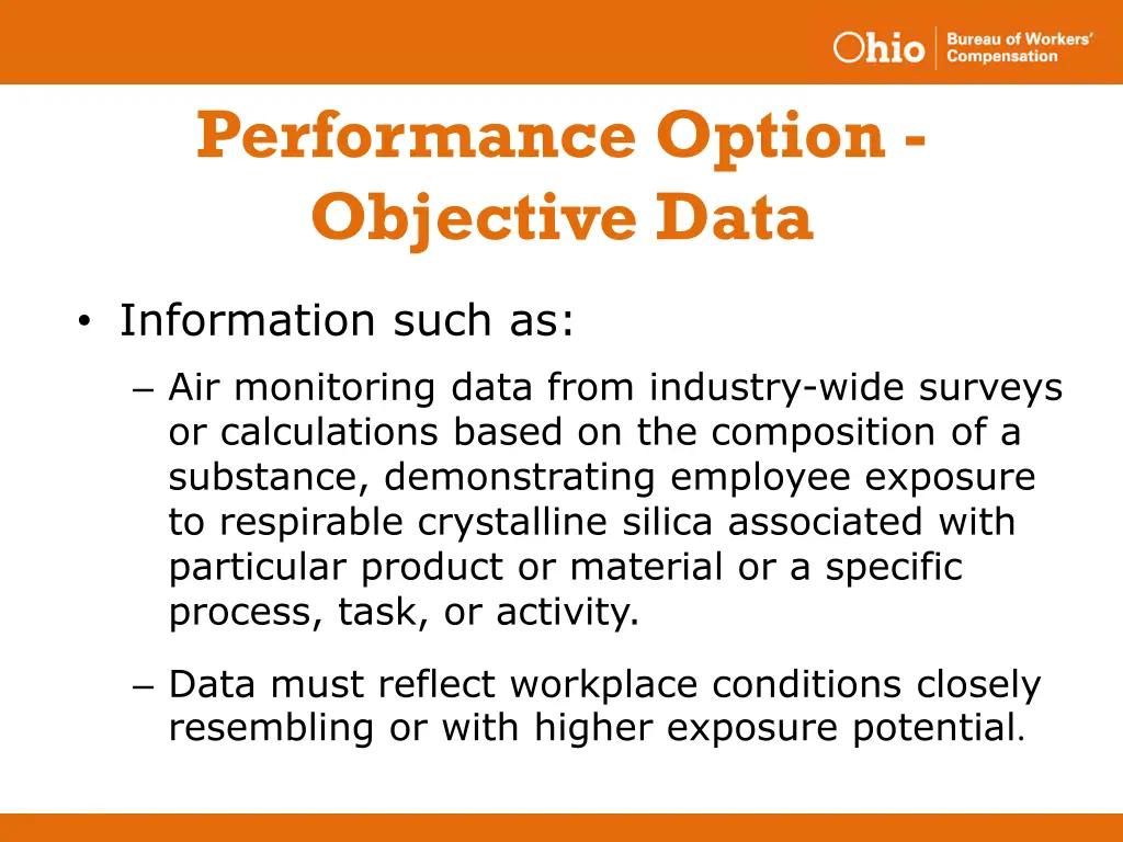performance option objective data