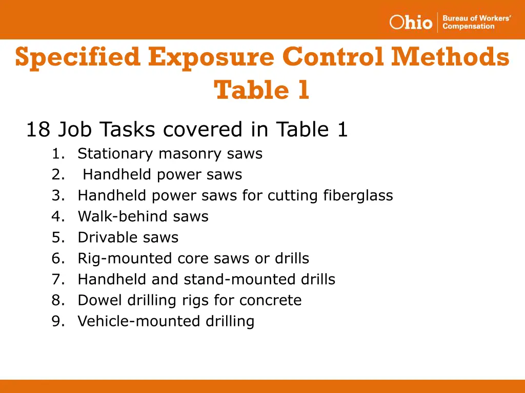 specified exposure control methods table 1 1