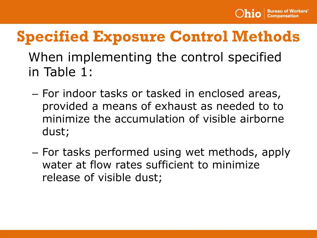 specified exposure control methods when