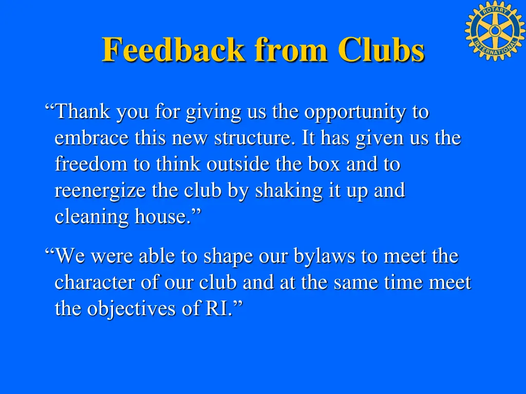 feedback from clubs