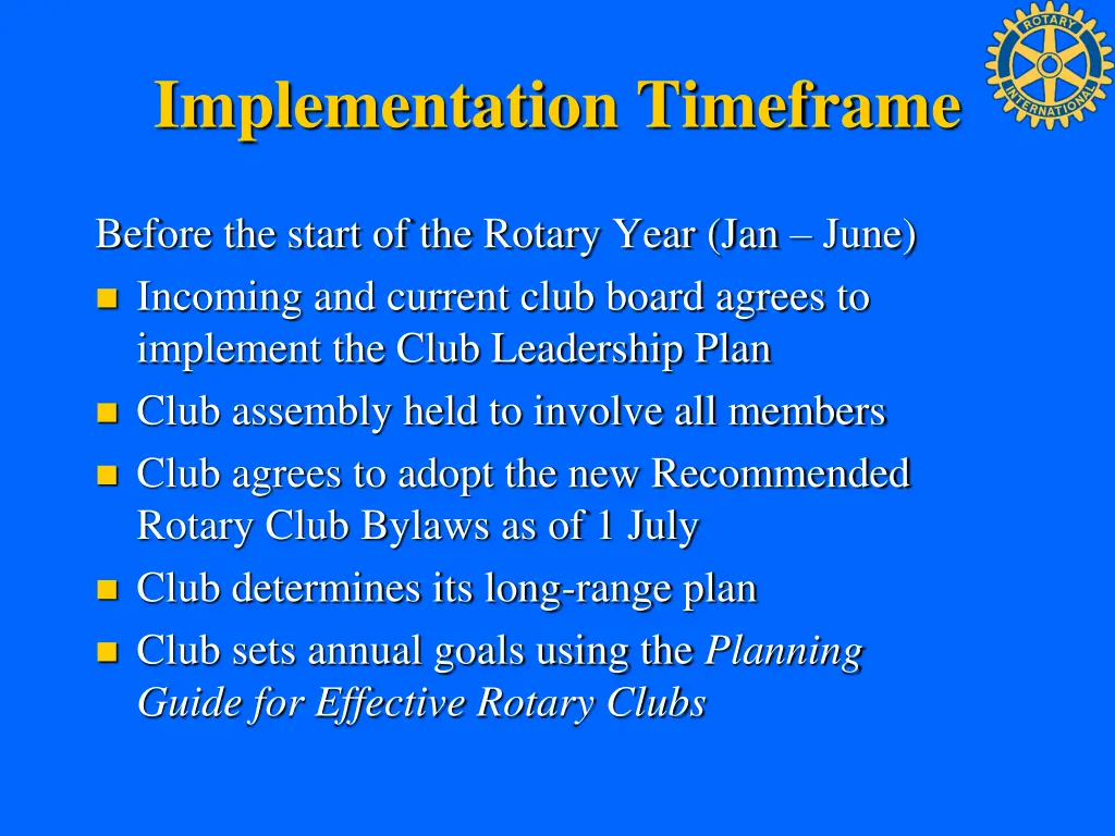 implementation timeframe