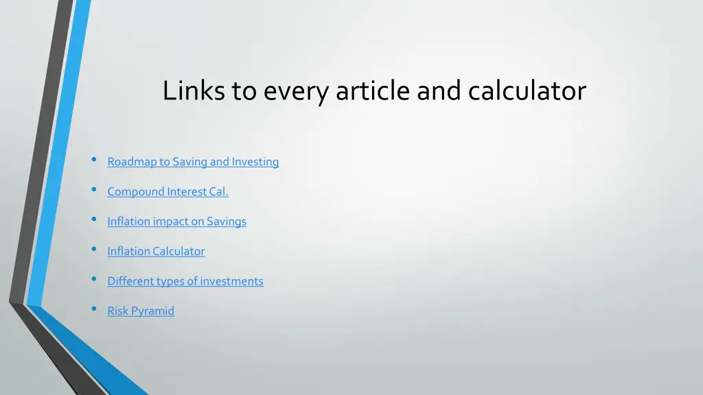 links to every article and calculator