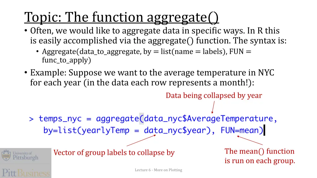 topic the function aggregate often we would like