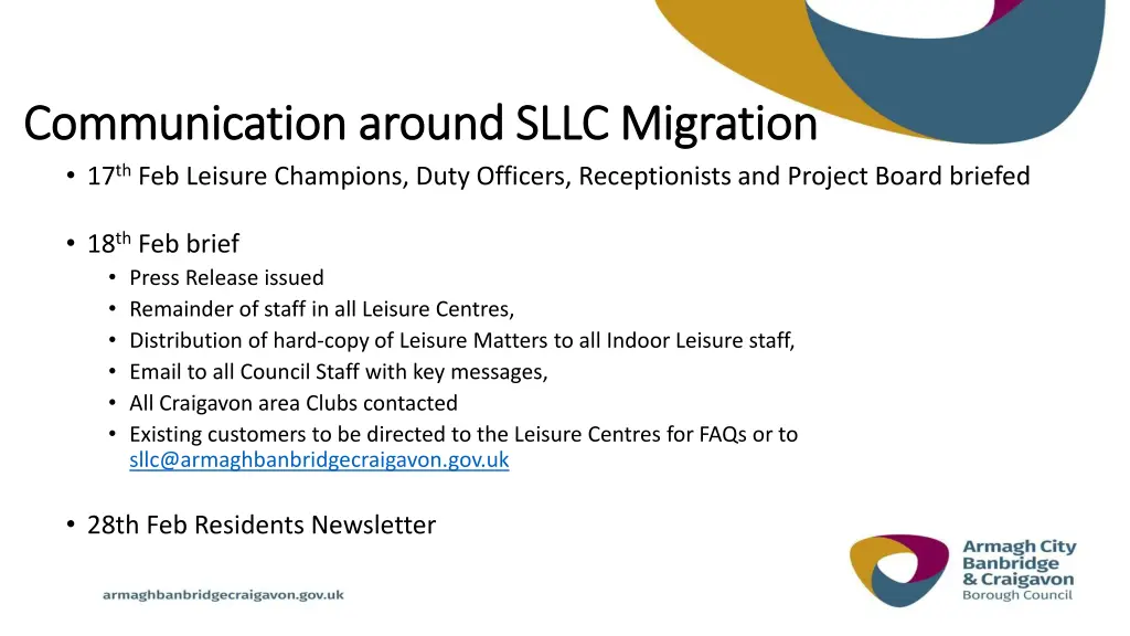 communication around sllc migration communication
