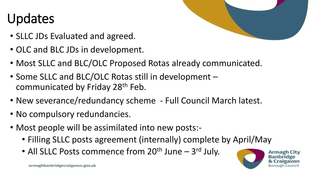 updates updates sllc jds evaluated and agreed