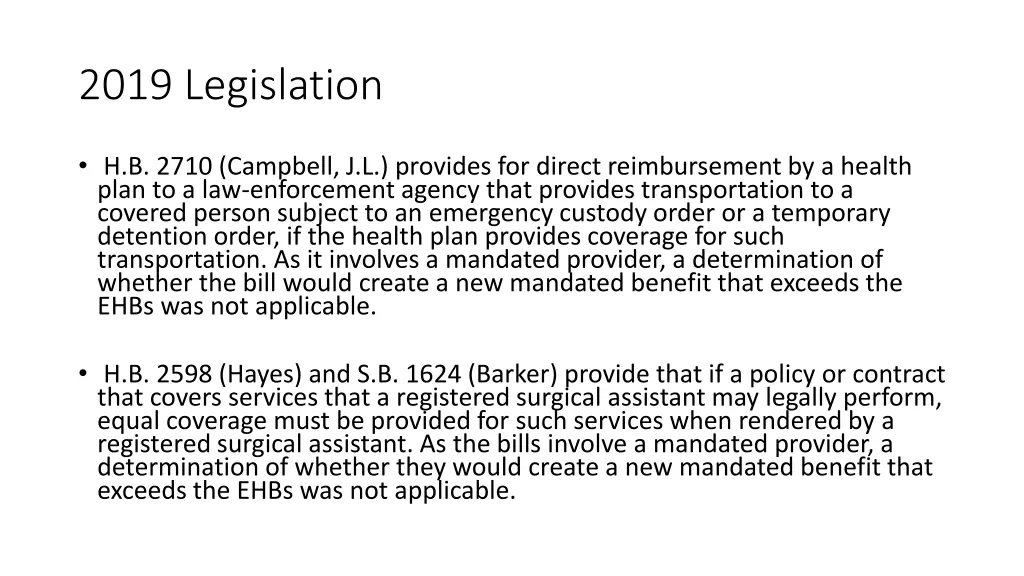 2019 legislation