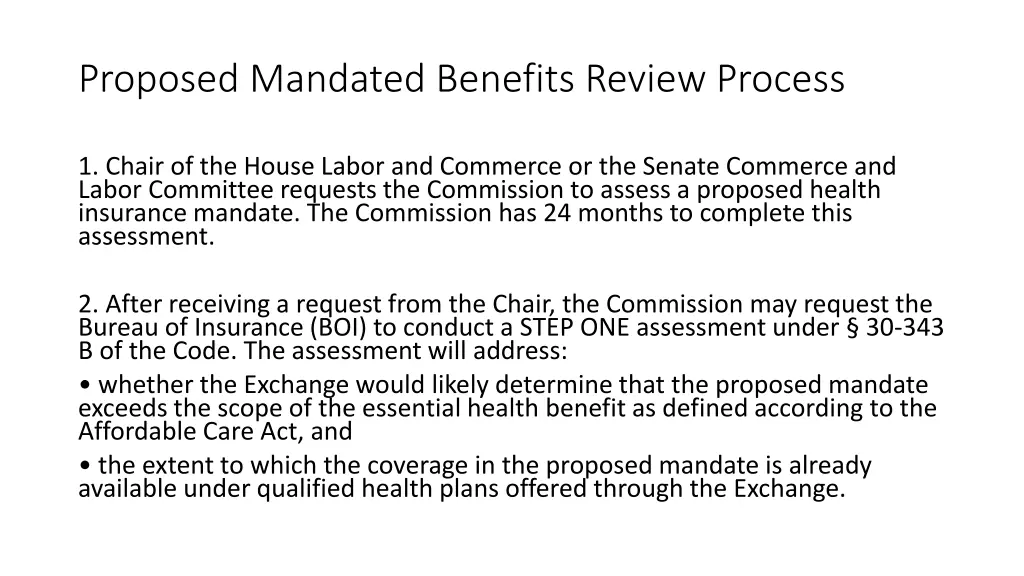 proposed mandated benefits review process
