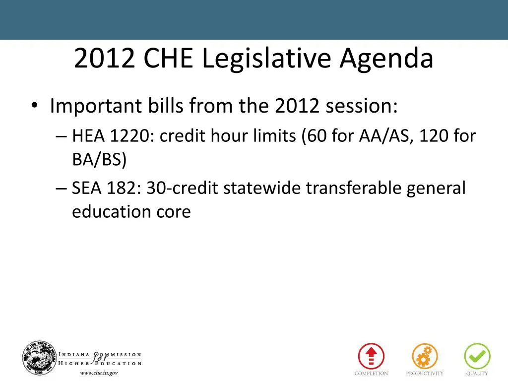 2012 che legislative agenda