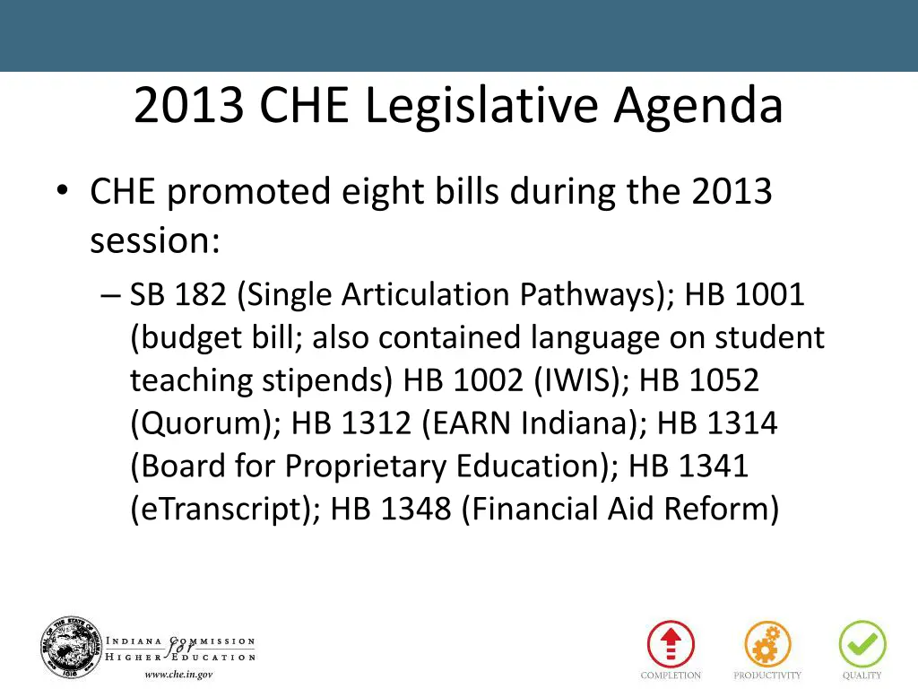 2013 che legislative agenda