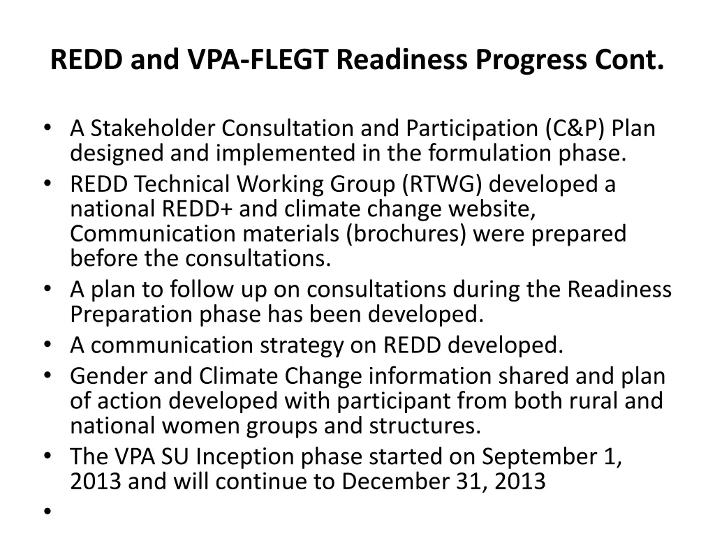 redd and vpa flegt readiness progress cont