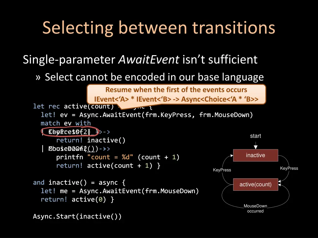 selecting between transitions
