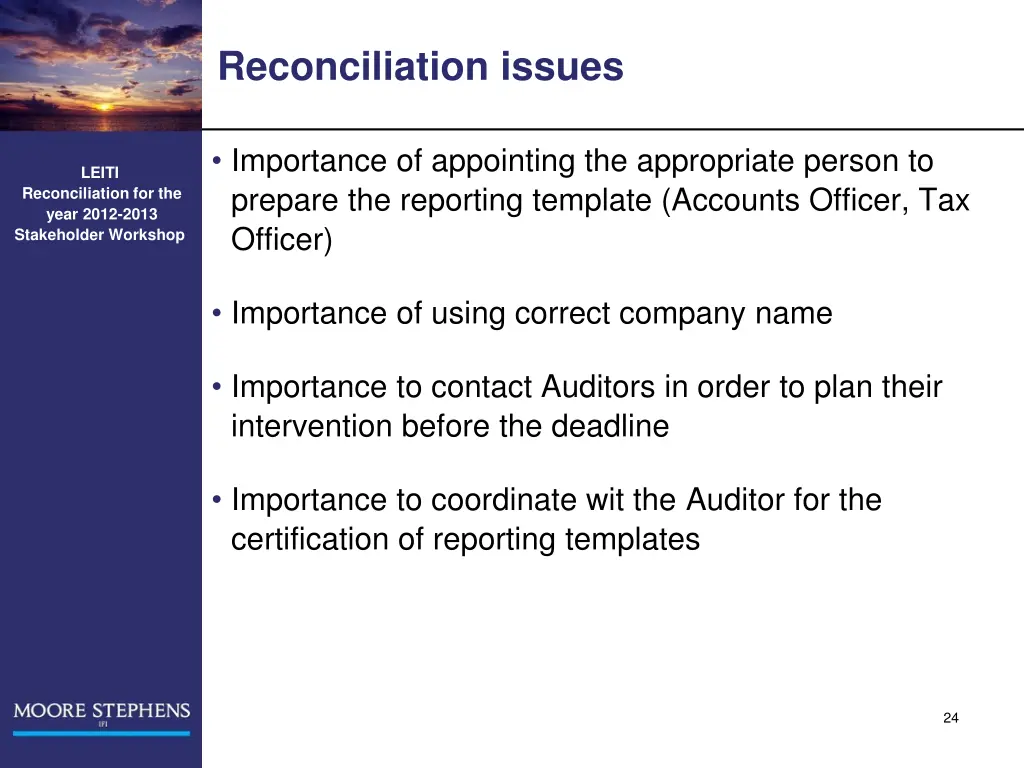 reconciliation issues