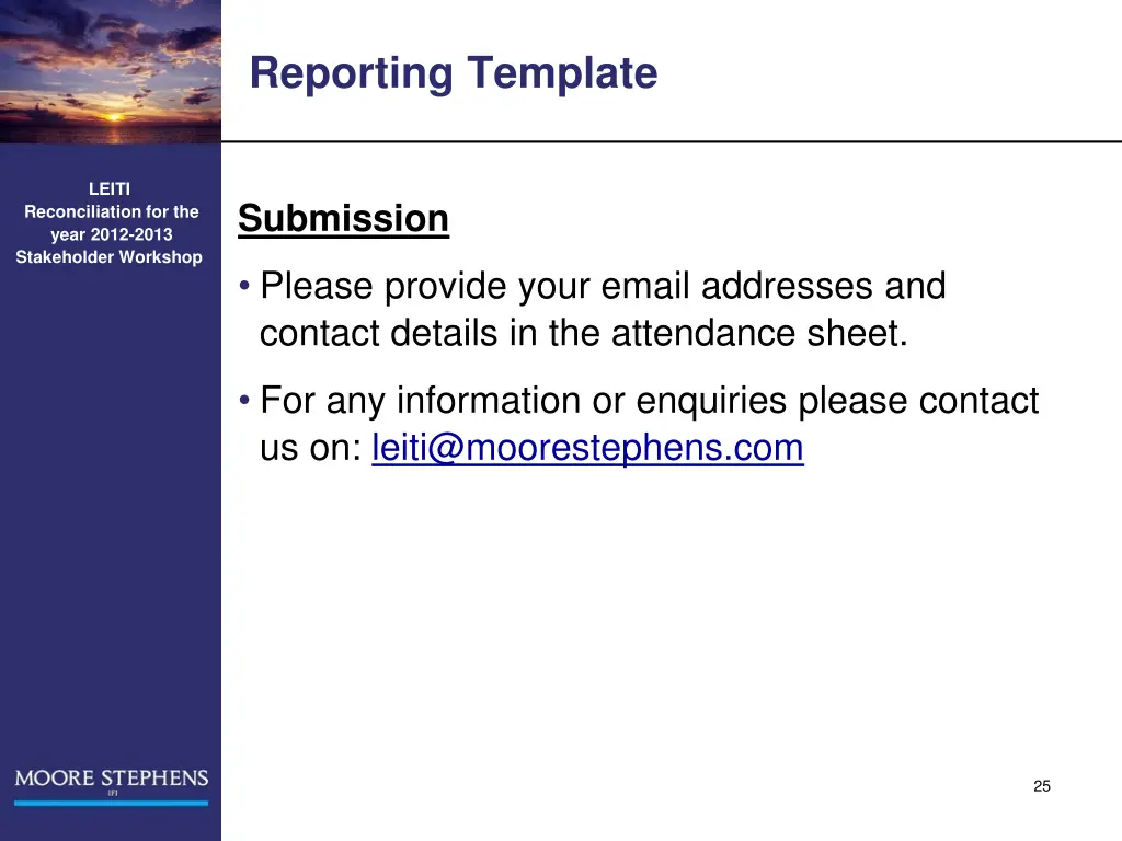 reporting template