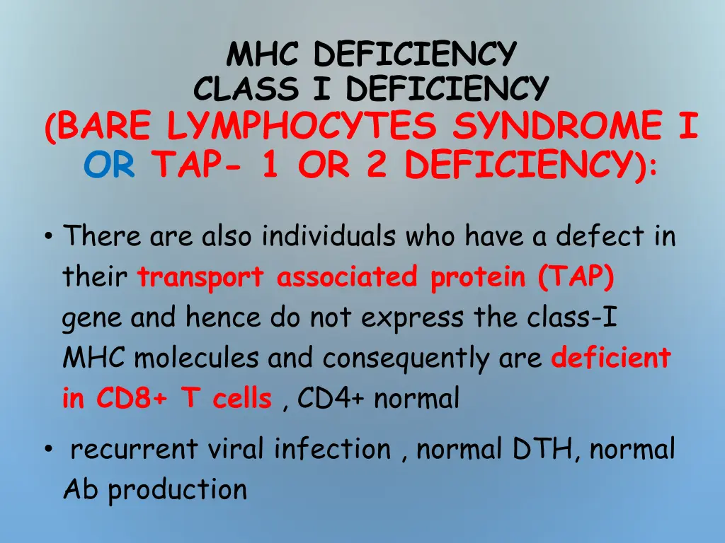mhc deficiency class i deficiency bare