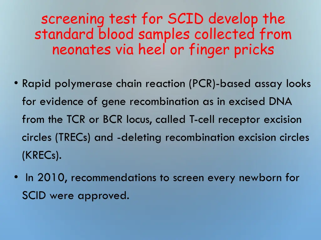 screening test for scid develop the standard