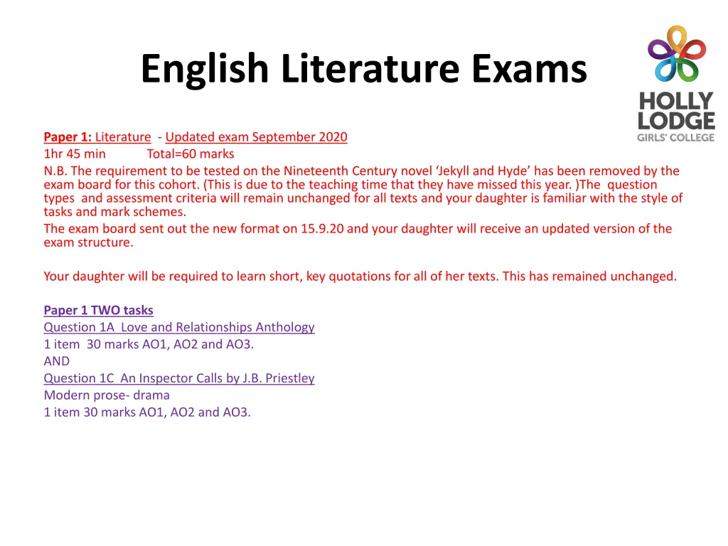 english literature exams