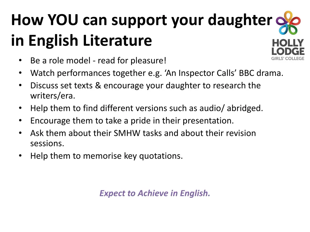 how you can support your daughter in english 1