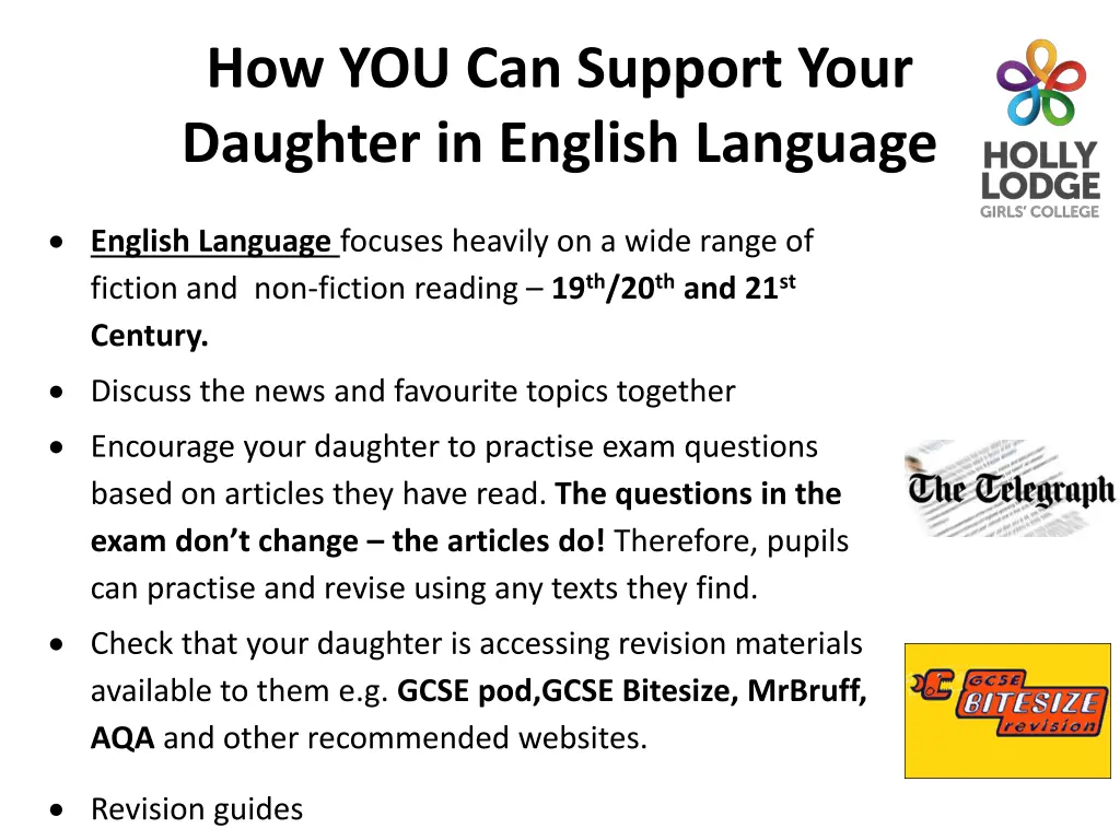 how you can support your daughter in english